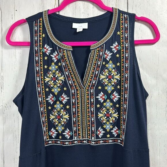 J Jill Navy Blue Embroidered Boho Sleeveless Cotton Blend Summer Casual Top - Picture 5 of 13